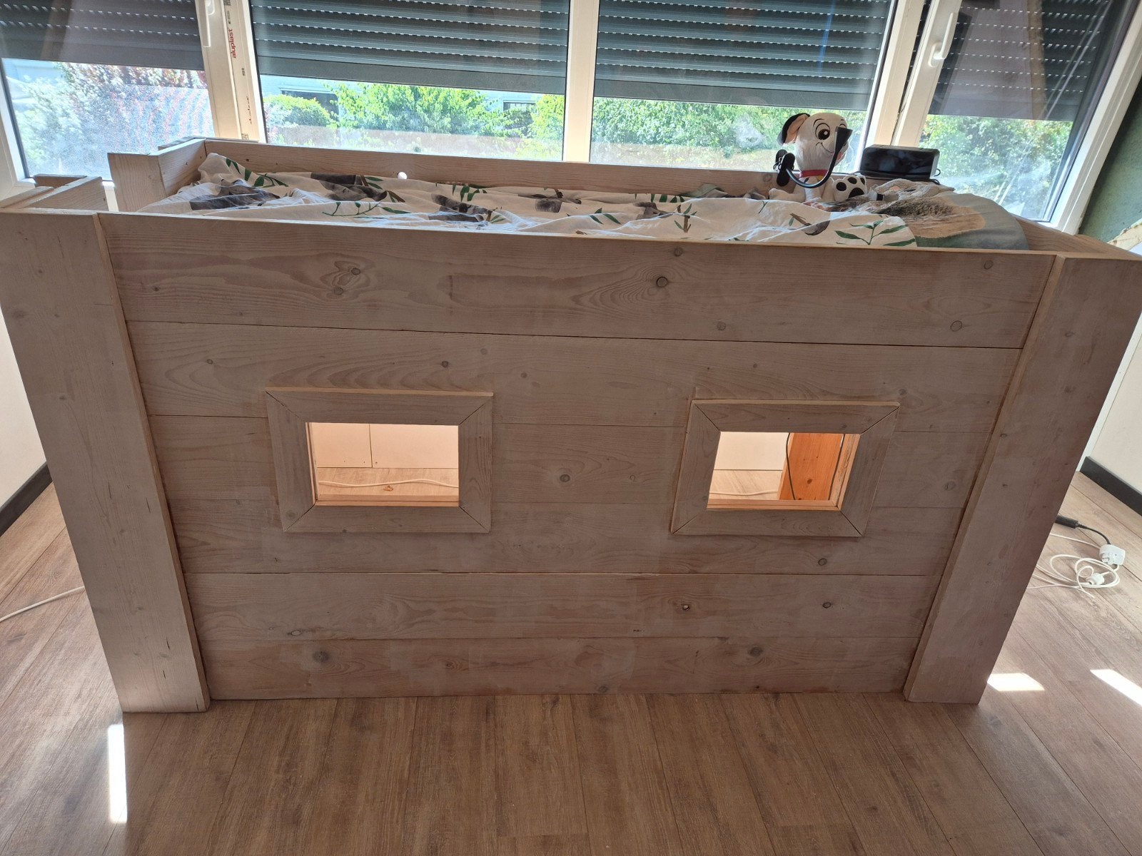 Stevig houten half hoogslaper bed met speelruimte, Ophalen, Gebruikt, Eenpersoons, Halfhoogslaper
