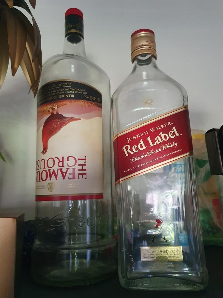2 Grote Lege Whiskeyflessen, Ophalen, Gebruikt, Overige kleuren, Glas