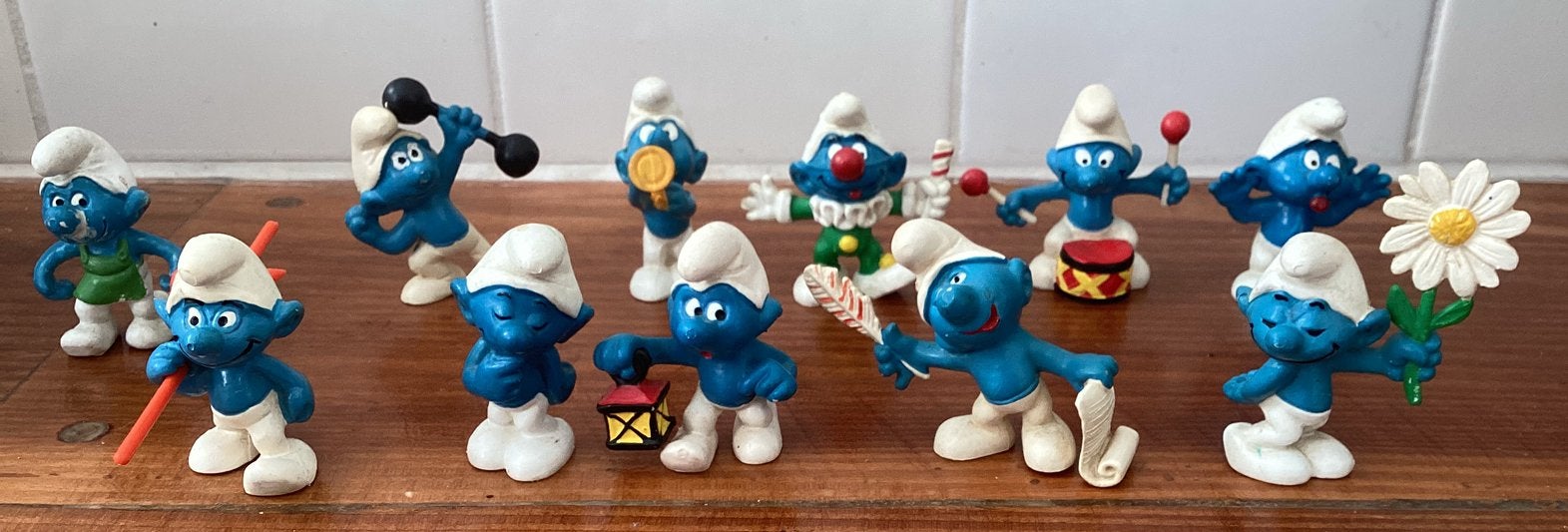 12 vintage BULLY Smurfen - Volledig Peyo (Jaren '70), Verzamelen, Ophalen, Gebruikt, Poppetje, Figuurtje of Knuffel