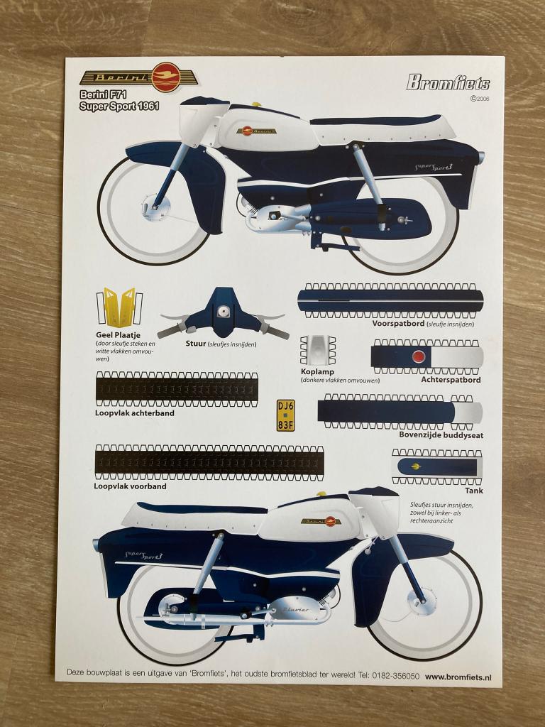 Bouwplaat Berini Uitgave BF71 Super Sport 1961 BROMFIETS, Verzenden, Nieuw