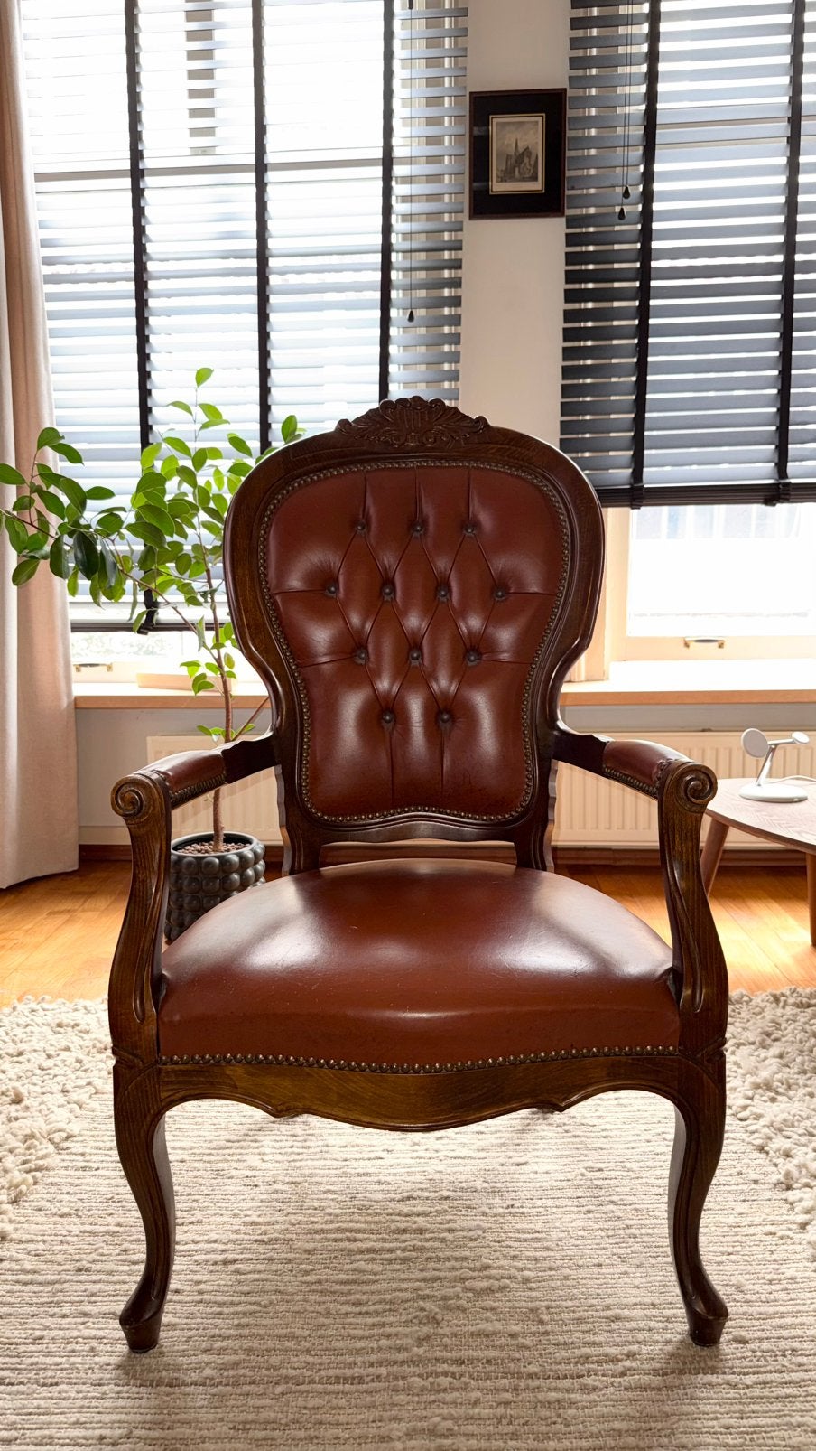 Stoel | fauteuil | donker hout leer, Ophalen
