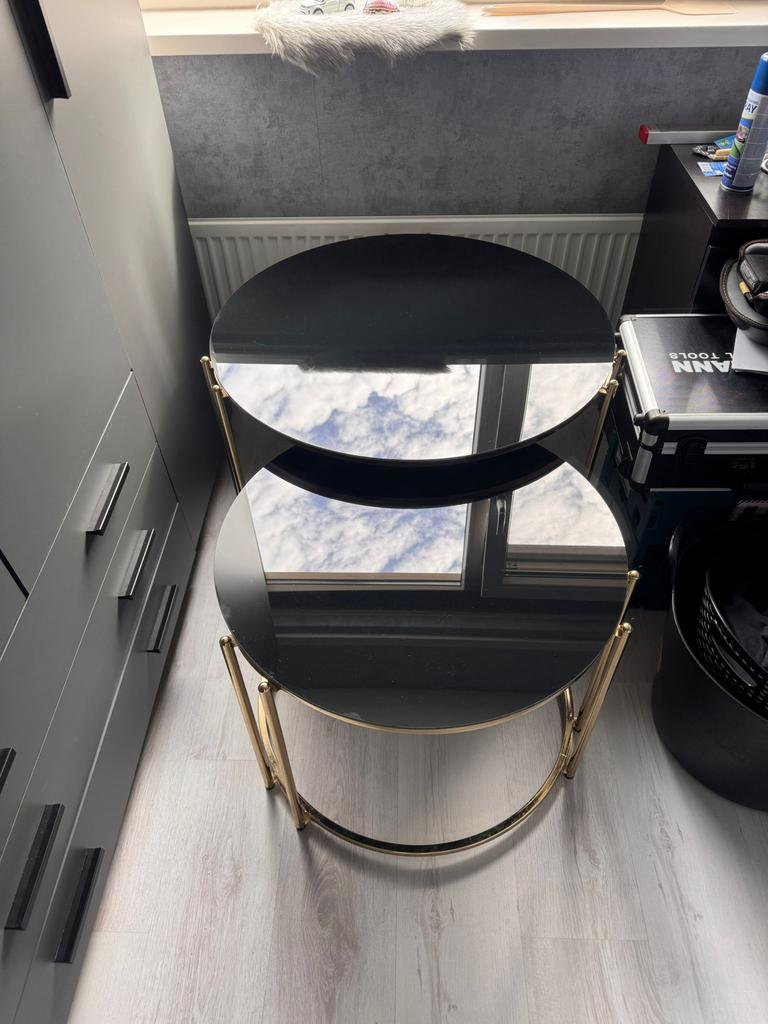 Ronde glazen salontafels, Huis en Inrichting, Ophalen, 50 tot 100 cm, Rond, Zo goed als nieuw