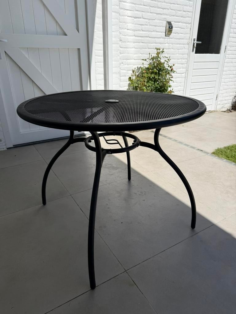 Metalen tuintafel antraciet D90 H73 kwantum parasolgat, Tuin en Terras, Ophalen, Gebruikt, Rond, Metaal