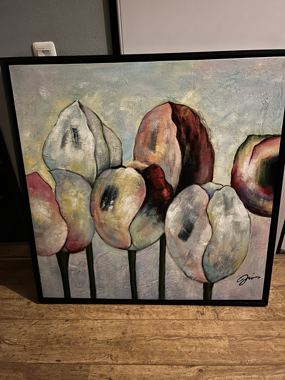 canvas met tulpen -, Ophalen, Textiel, Op houten frame, Bloemen