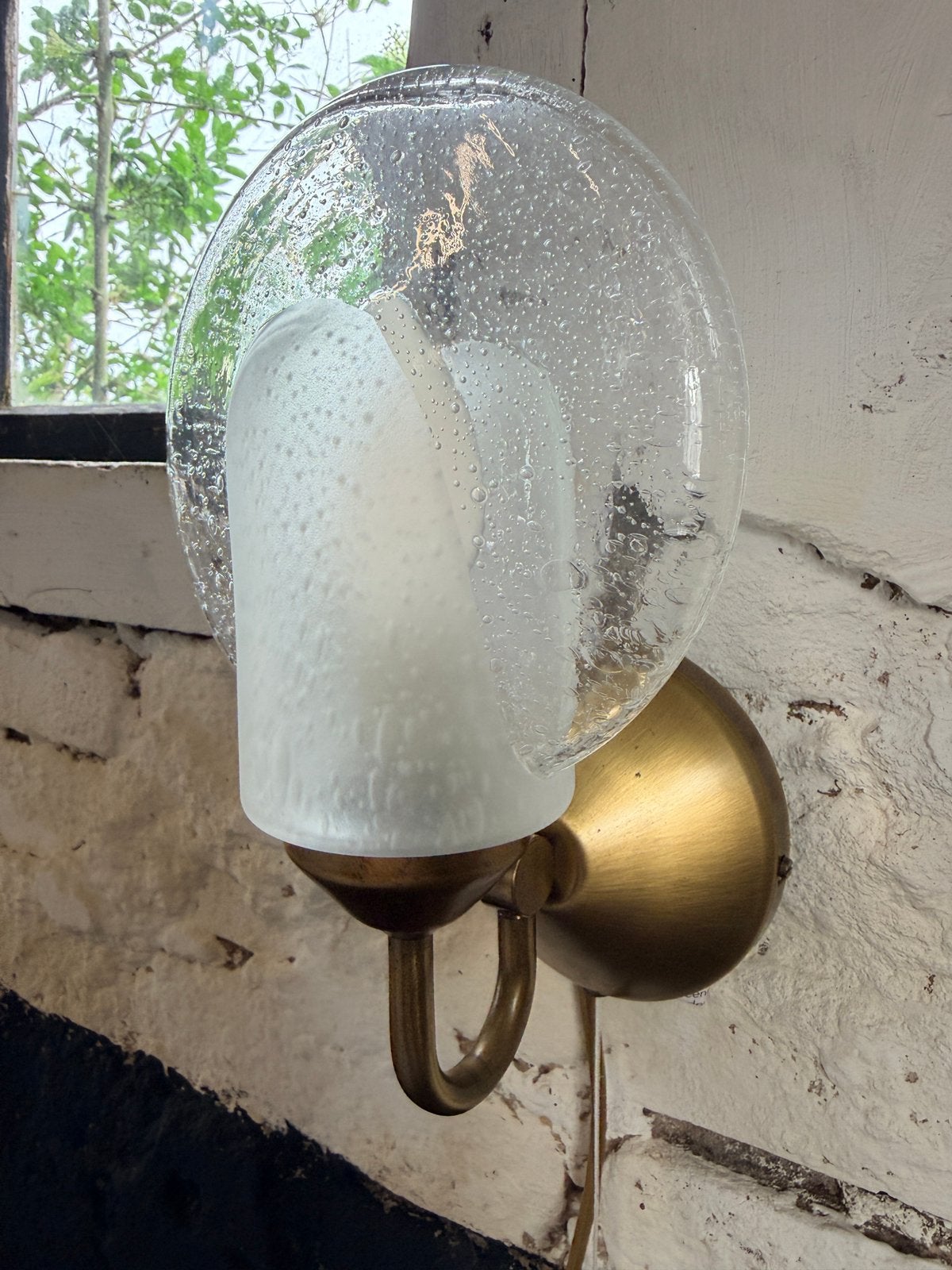 Vintage mid century wandlamp messing Murano glas bijzonder, Huis en Inrichting, Lampen | Wandlampen, Ophalen of Verzenden, Gebruikt