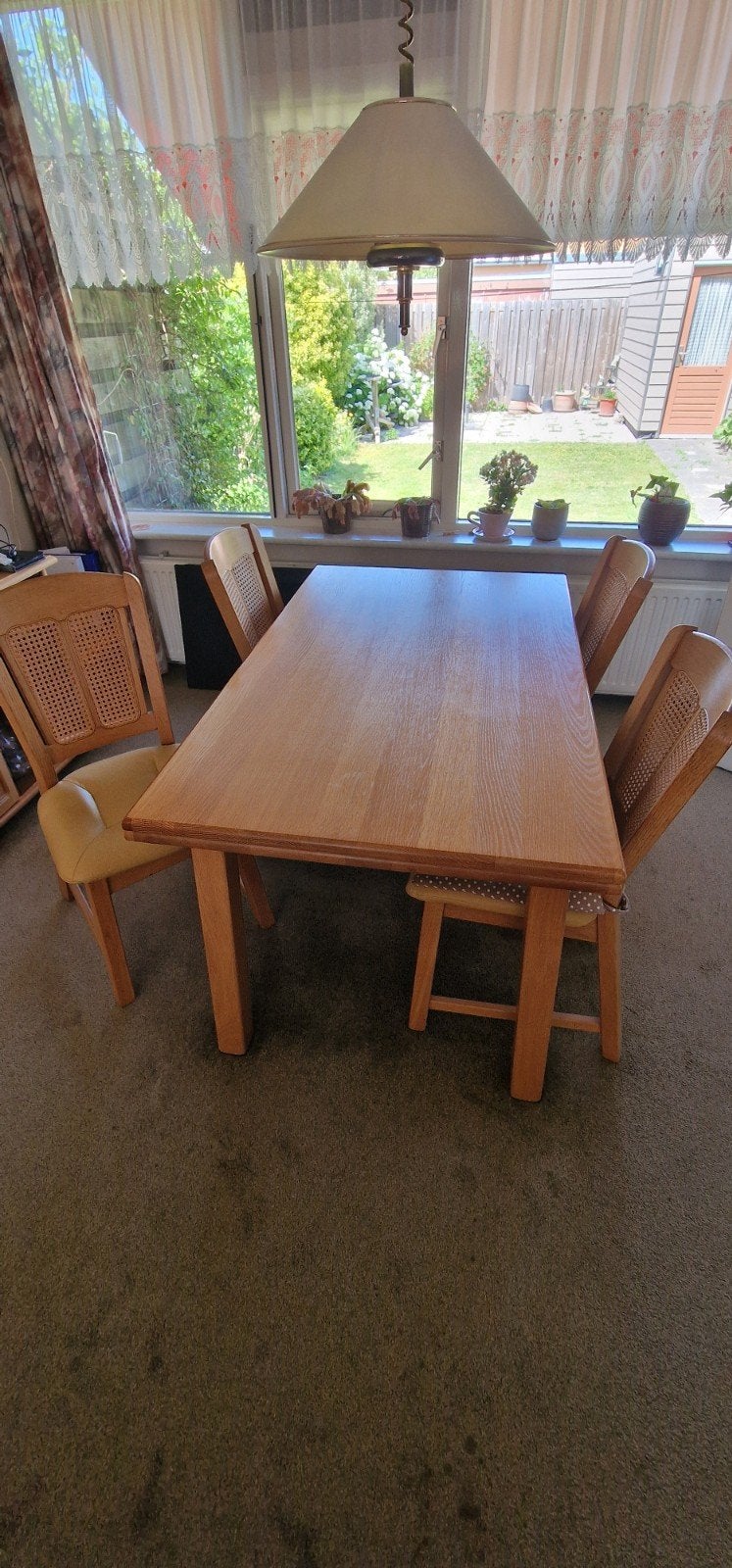 Eiken eettafel met 4 stoelen - uitschuifbaar, Ophalen, Gebruikt, Overige kleuren, Vier