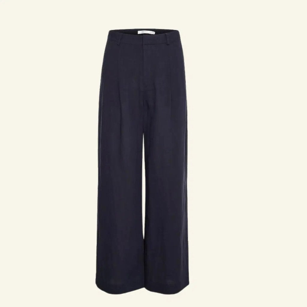 NIEUW! Gestuz Liza linnen mix broek met plooien blauw 36, Nieuw, Gestuz, Maat 36 (S), Lang