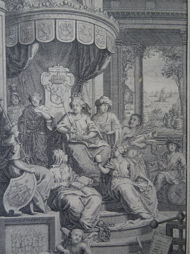 gravure allegorie nederlandse republiek JC Philips 1739, Dagelijks leven, Verzenden, Gravure, Origineel