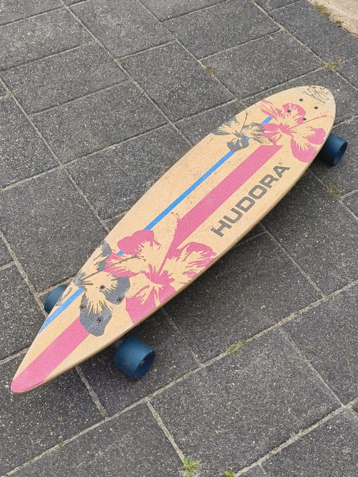 Hudora Longboard met bloemenprint - Zo goed als nieuw, Sport en Fitness, Skateboarden, Ophalen, Zo goed als nieuw, Overige typen