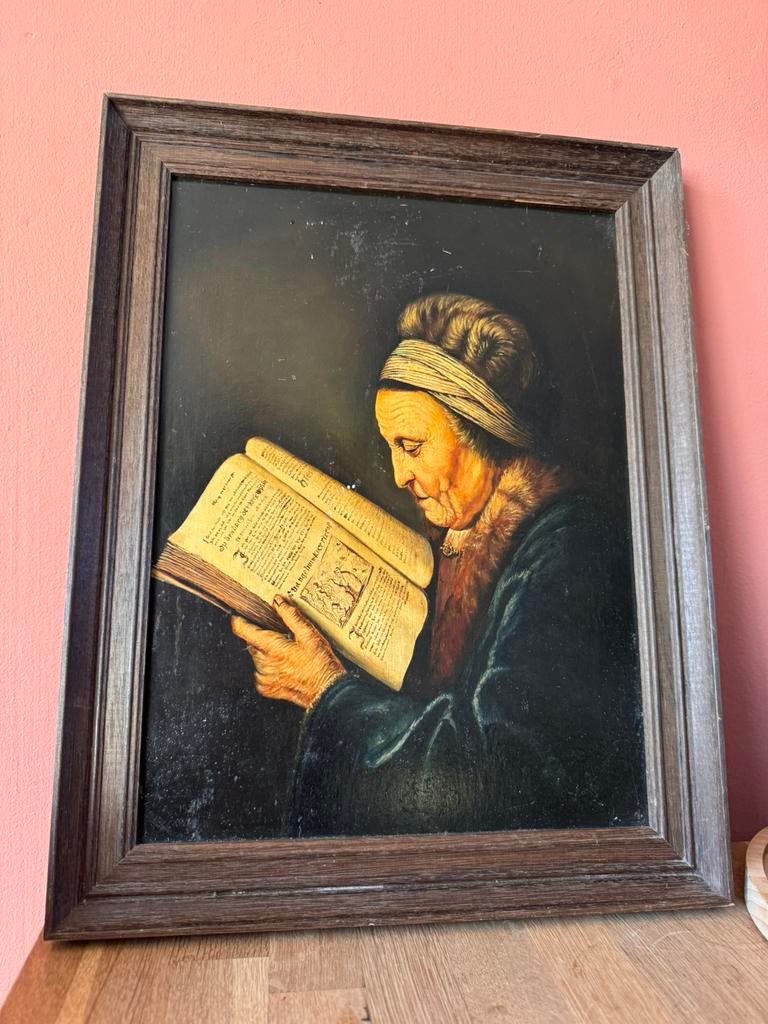Antiek olieverfschilderij W.H.Aberson Lezende oude vrouw, Antiek en Kunst, Kunst | Schilderijen | Klassiek, Ophalen