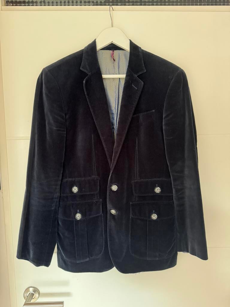 Velvet blauwe blazer heren maat M, Kleding | Heren, Ophalen of Verzenden, Gedragen, Maat 48/50 (M), Blauw