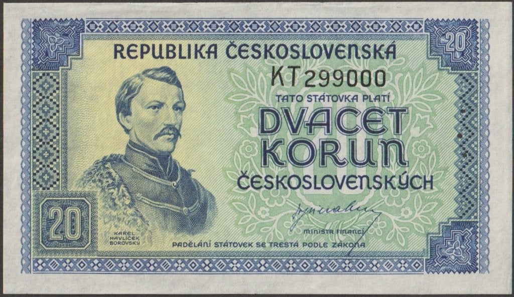 Tsjechoslowakije 20 korunND(1945)aUNC p.61s Specimen(# 1348)