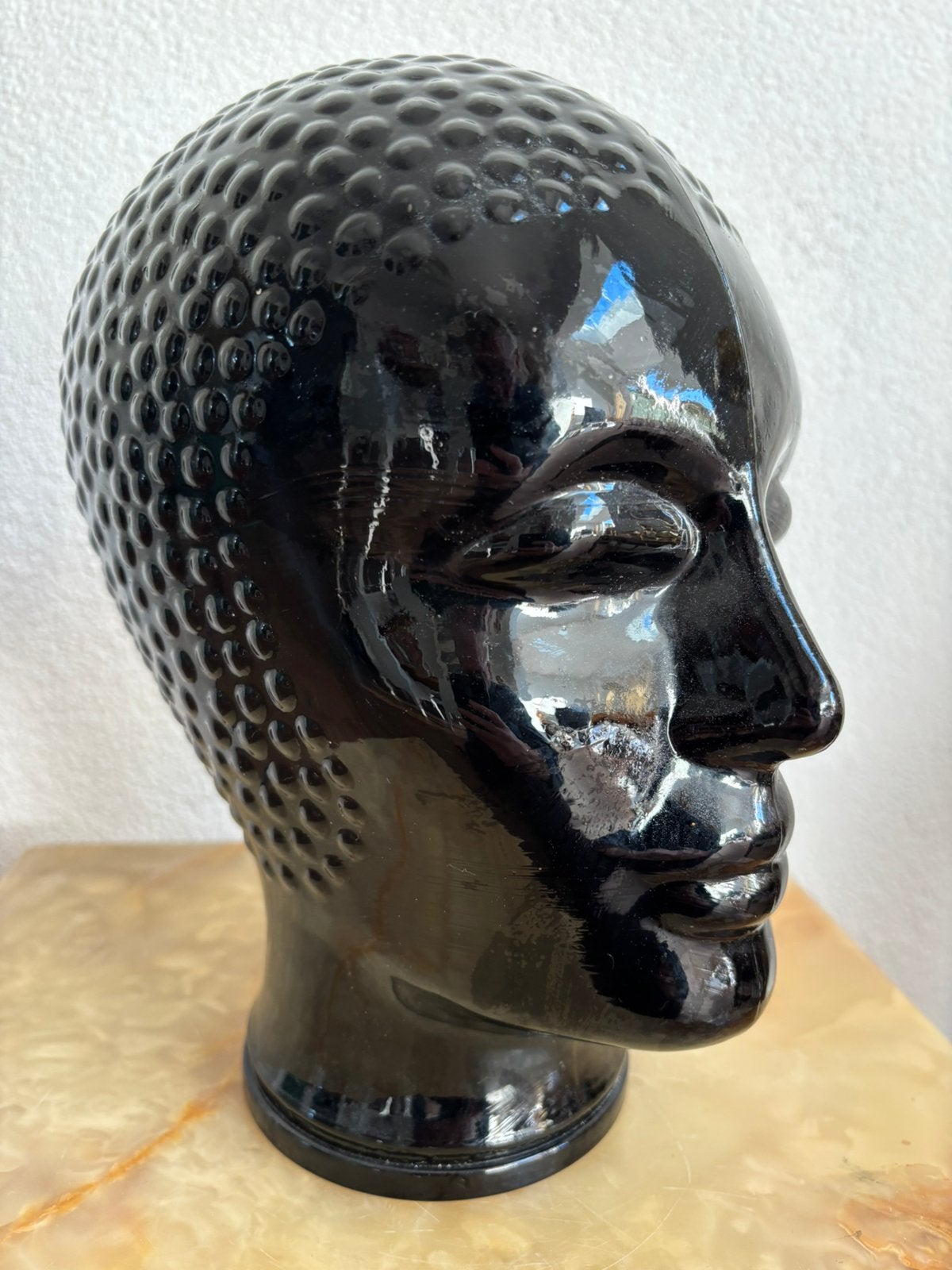 Retro zwart mannequin hoofd glas 26 cm, Ophalen of Verzenden
