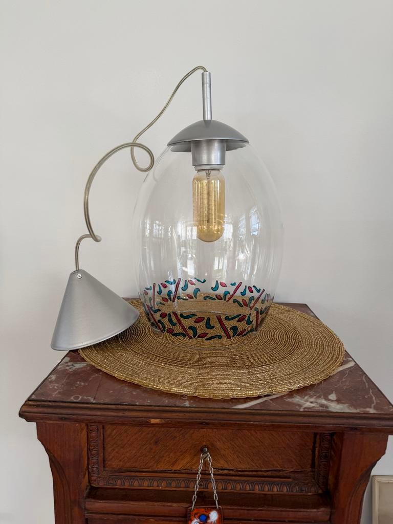 2 moderne glazen hanglampen karakeristiek eivormig ontwerp, Ophalen, Gebruikt, Glas, Modern