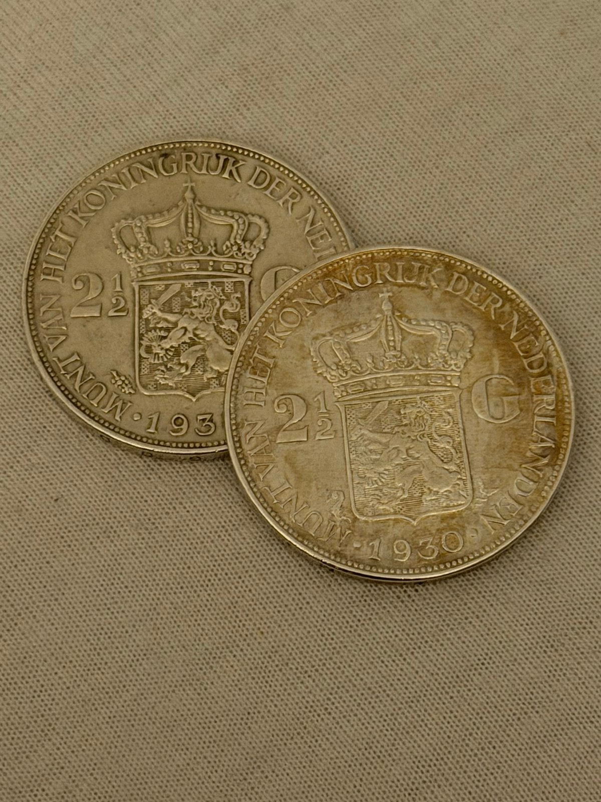 2x zilveren 2 1/2 gulden - 1930 1938, Ophalen of Verzenden, Koningin Wilhelmina, 1 gulden