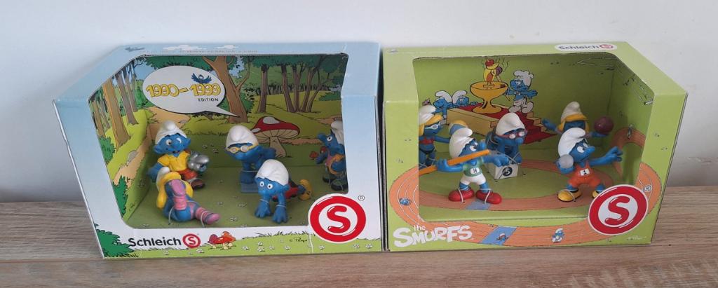 2x displaydoos met 5 smurfen, Ophalen of Verzenden, Zo goed als nieuw, Verschillende Smurfen, Poppetje, Figuurtje of Knuffel