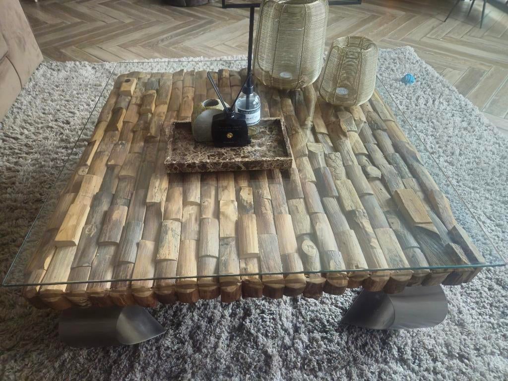 Salontafel met glasplaat van Rofra Home, Huis en Inrichting, 100 tot 150 cm, Verzenden, 50 tot 100 cm, Modern, robuust