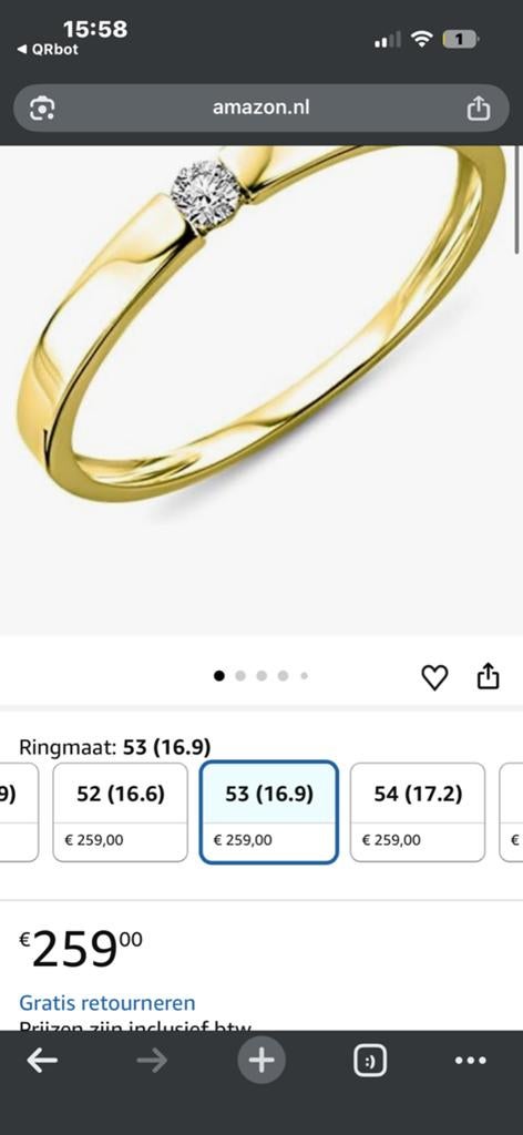 MIORE Gouden Ring met Diamant -  als Nieuw, Ophalen of Verzenden, Zo goed als nieuw, 17 tot 18, Met edelsteen