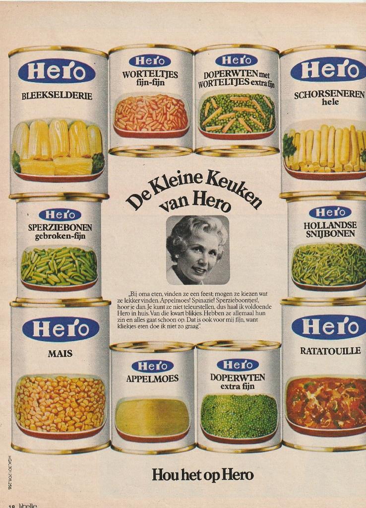 Retro reclame 1979 Hero groente in blik schorseneren, Verzenden, Overige typen