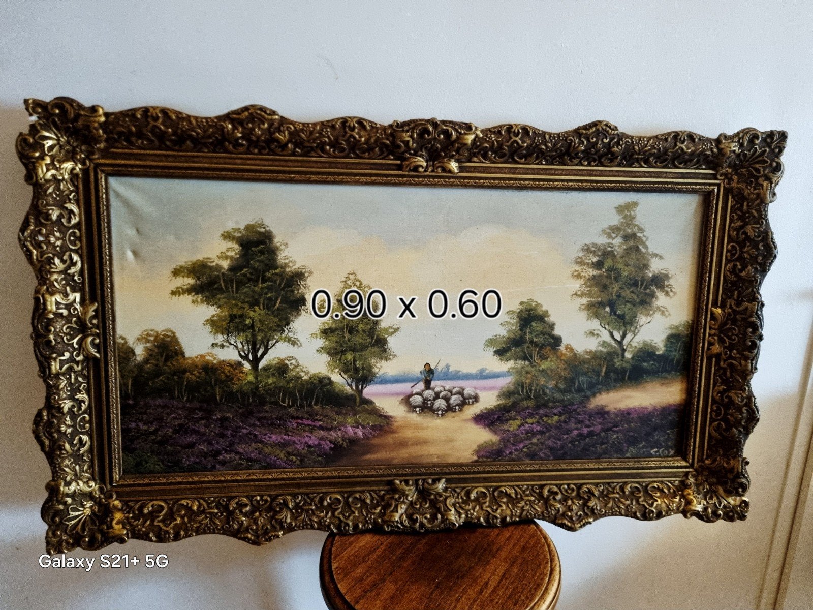 Olieverfschilderij Schaapherder Heide - Klassiek Landschap, Antiek en Kunst, Ophalen, Doek, Landschap, Olieverf