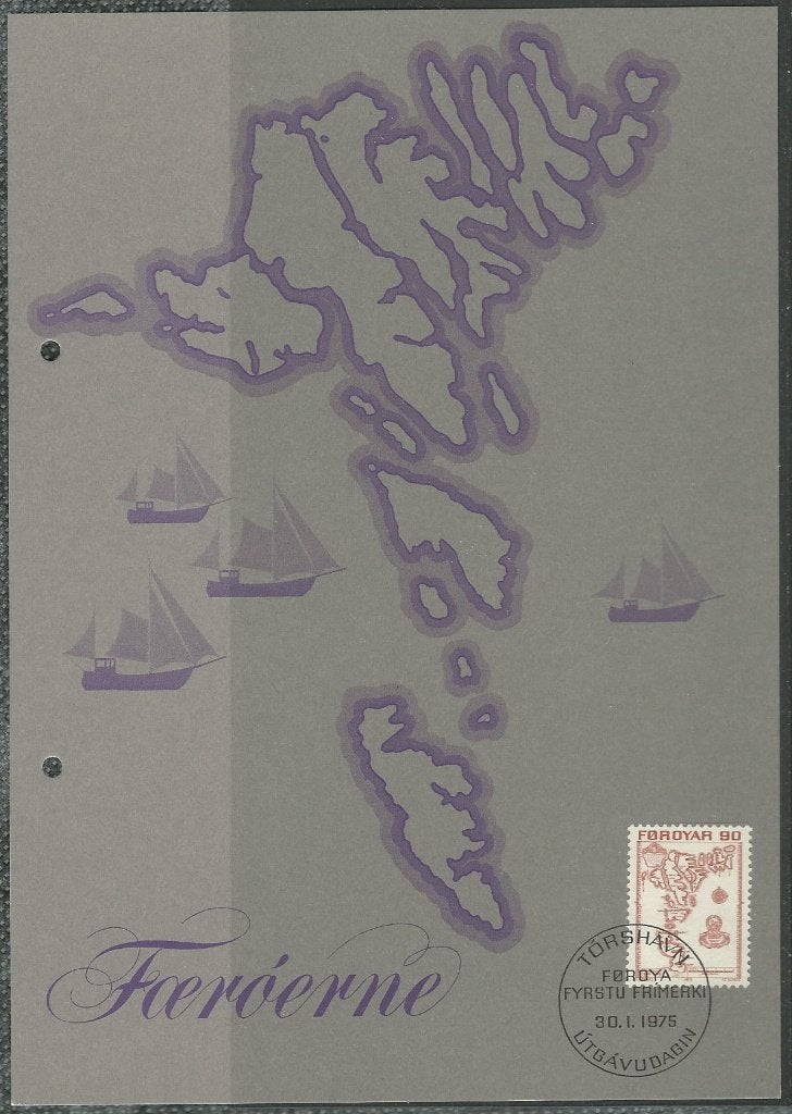FAROER 1975 90ø Landkaart op Voorpagina van ’n album uitgege, Verzenden, Denemarken, Gestempeld