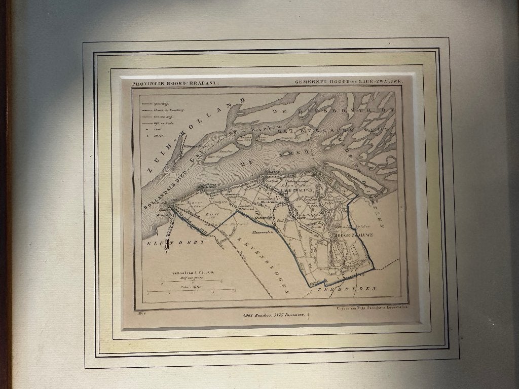 zeldzame originele historische kaart Hooge en Lage Zwaluwe, J. Kuyper, Ophalen of Verzenden, 1800 tot 2000, Nederland