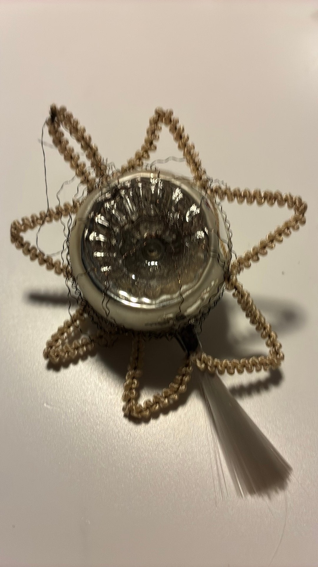 Vintage antieke kerstbal, deukbal ster leonisch draad, Diversen, Ophalen of Verzenden