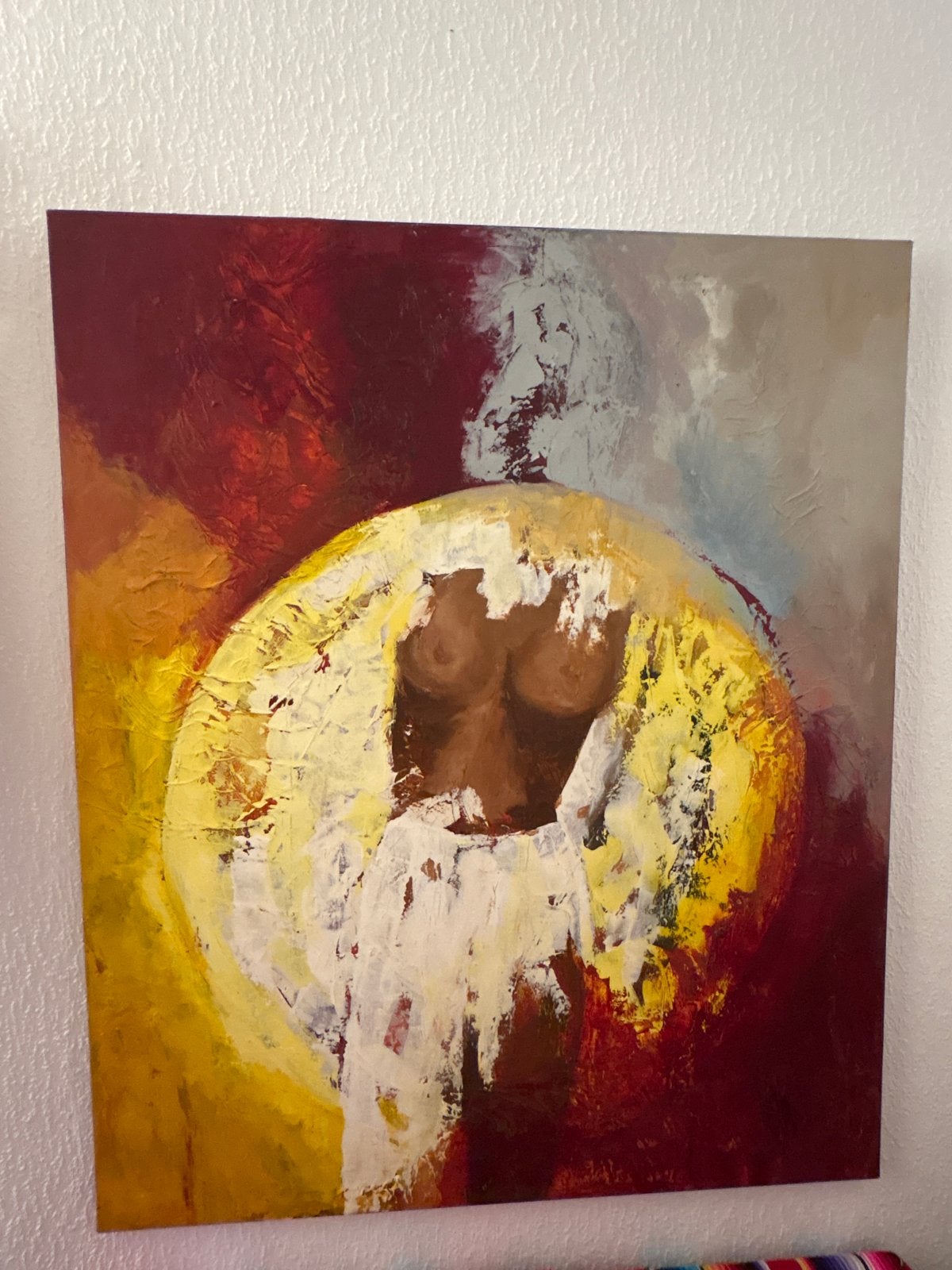 Abstract schilderij met figuur en levendige kleuren, Ophalen