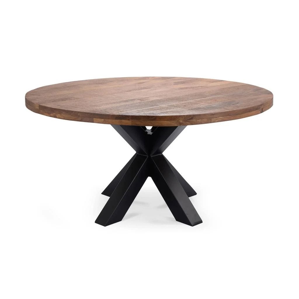 Ronde eettafel mangohout, Gebruikt, 100 tot 150 cm, Rond, Ophalen of Verzenden