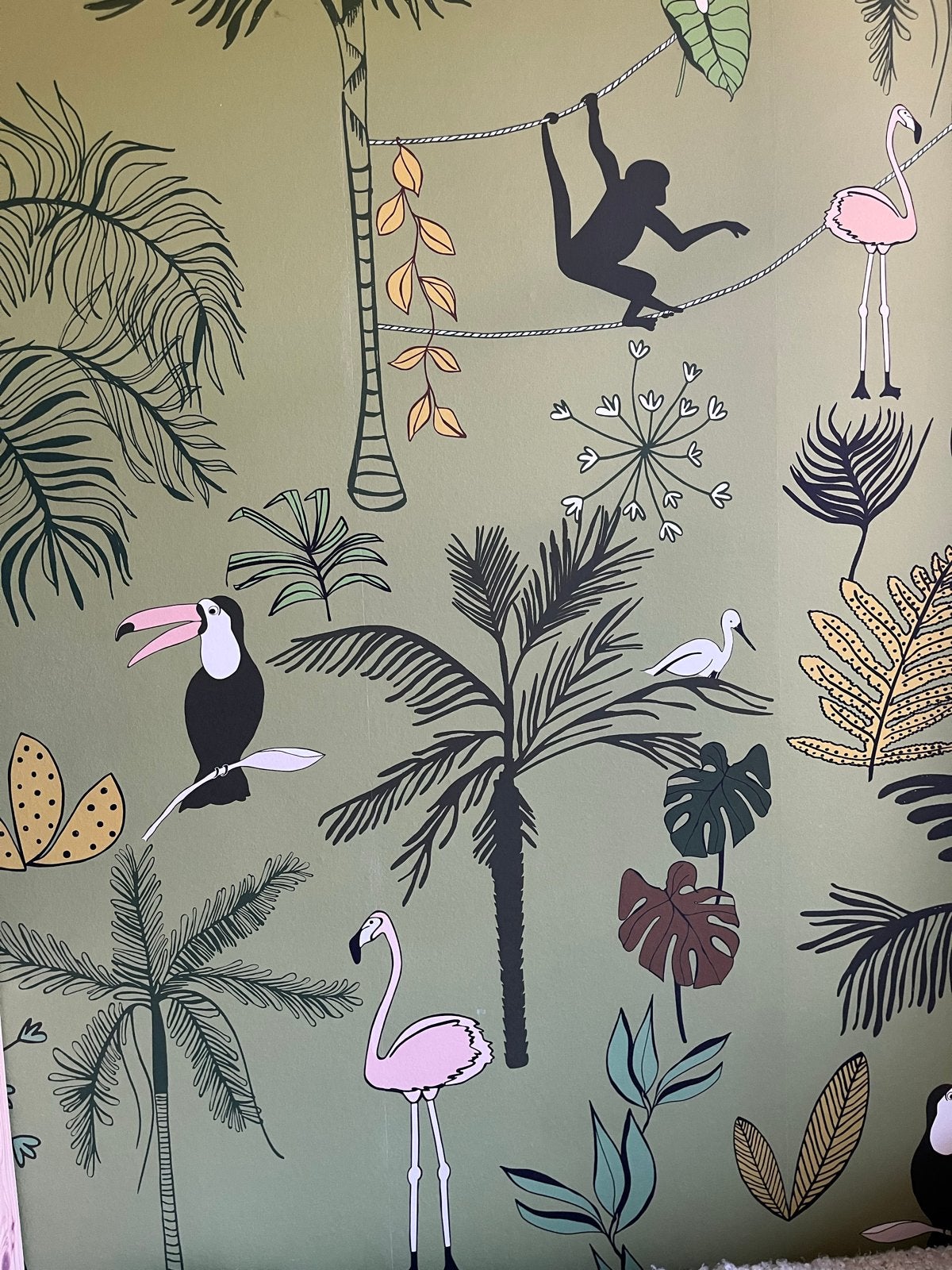 2 banen Fotobehang jungle dieren donkergroen - Claas, Huis en Inrichting, Ophalen, Natuurlijk, Overige merken, Fotobehang