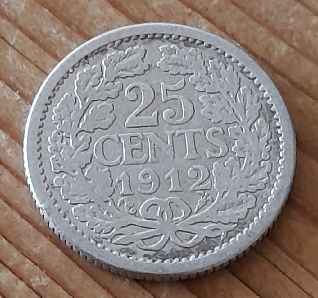 Nederland 25 cent 1912 (lot 4), Postzegels en Munten, Munten | Nederland, Zilver, 25 cent, Ophalen of Verzenden, Koningin Wilhelmina