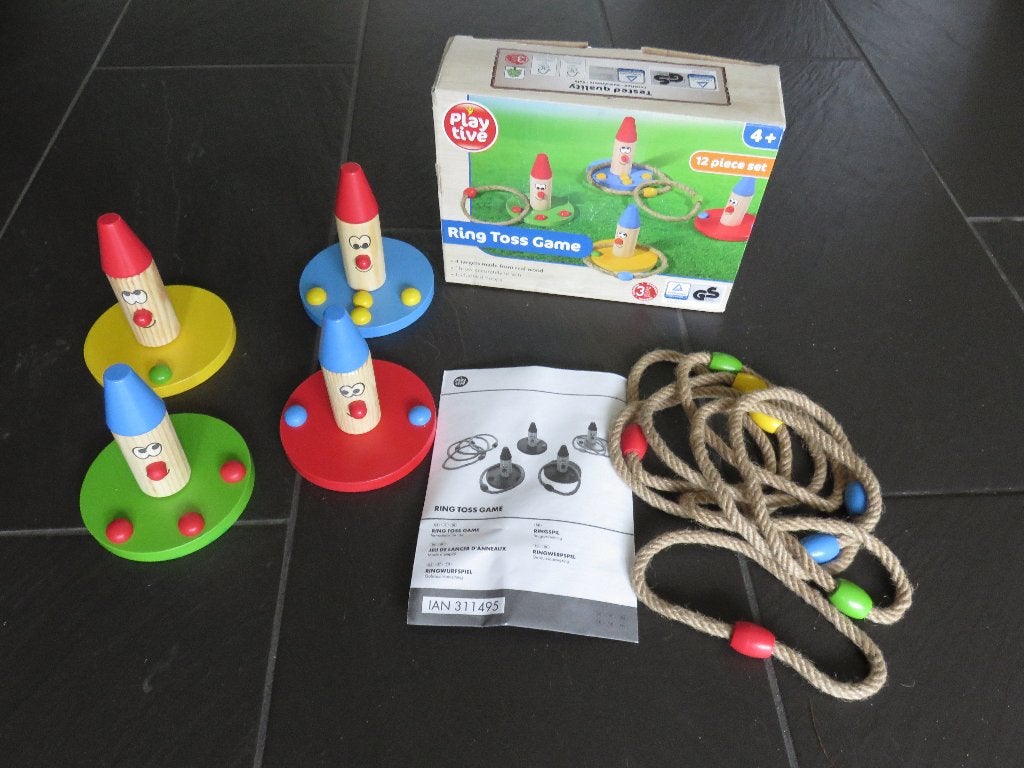 Houten hoepel werp spel, voor 1-4 personen, vanaf 4 jaar., Ophalen of Verzenden, Zo goed als nieuw