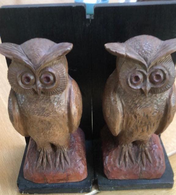 Oude houten  boekensteunen met uilen, Ophalen of Verzenden