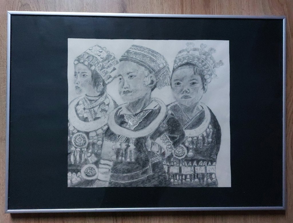 lijst met houtskooltekening, Antiek en Kunst, Ophalen, Tekening, Houtskooltekening, Ingelijst