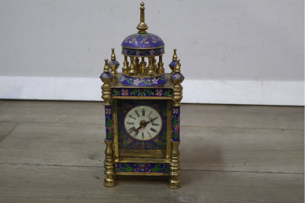 Vintage Cloisonne Messing Chinese Mantelklok, Ophalen of Verzenden