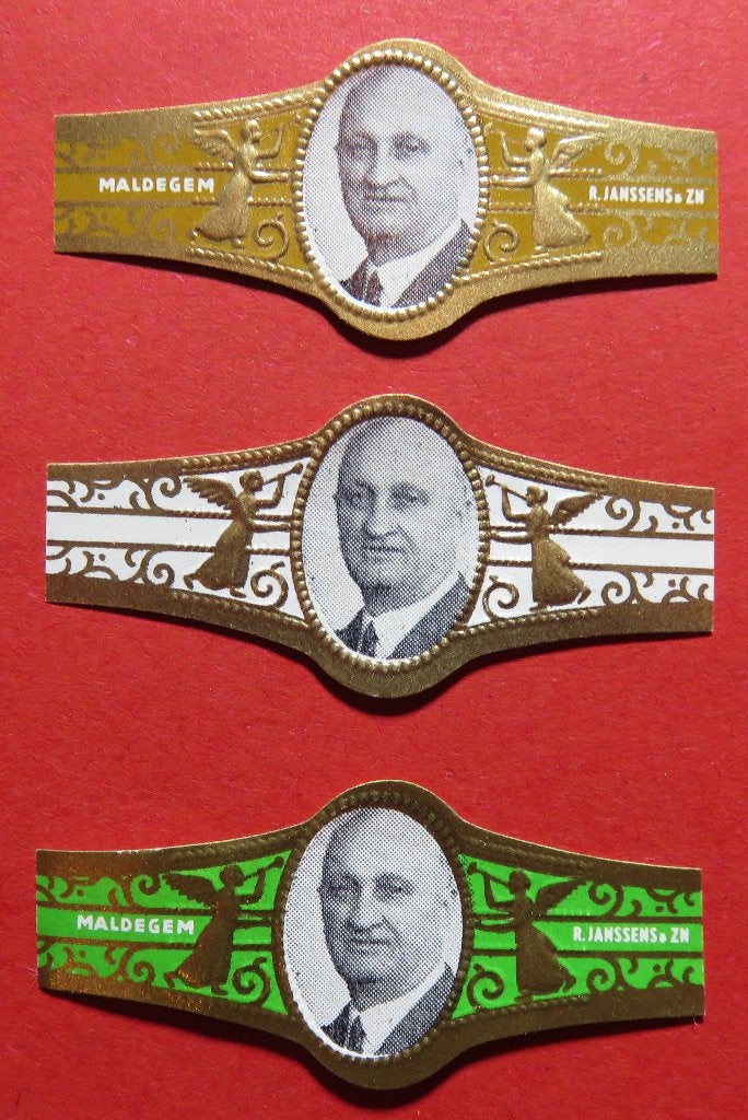 Sigarenbandjes Reclamebandjes R.Janssens & Zn. 3x, Verzenden, Gebruikt, Sigarenbandjes