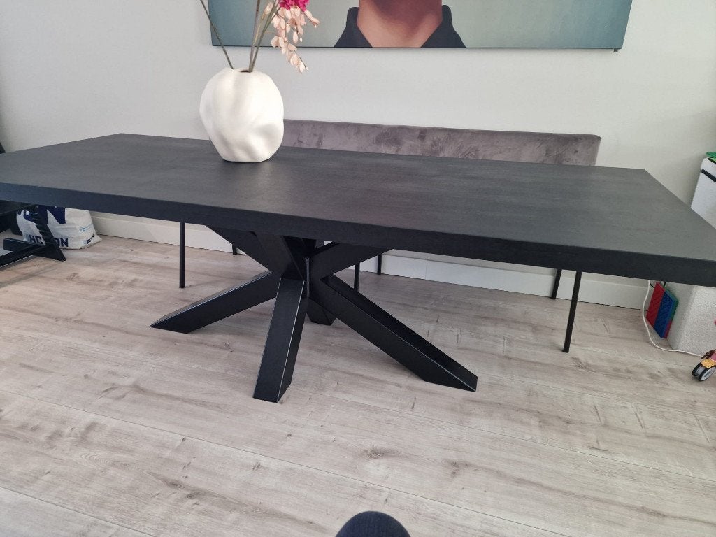 Matt Zwarte Luxe Industriële Eettafel 240 x100 Spinpoot, 200 cm of meer, 50 tot 100 cm, Zo goed als nieuw, Vijf personen of meer