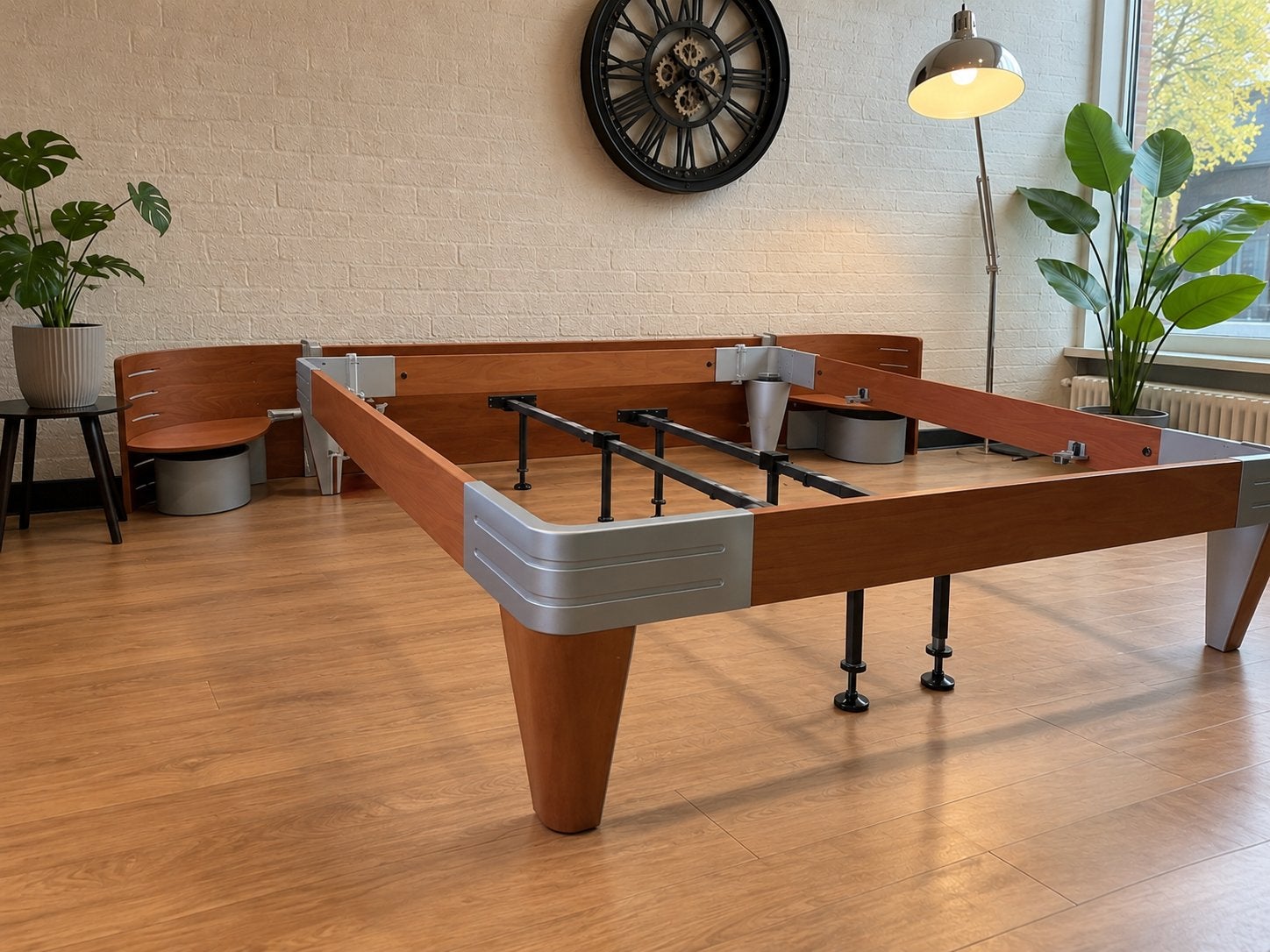 Auping NEXT Designbed 180x200 cm met originele bedlampen, Gebruikt, Bruin, Tweepersoons, Ophalen of Verzenden