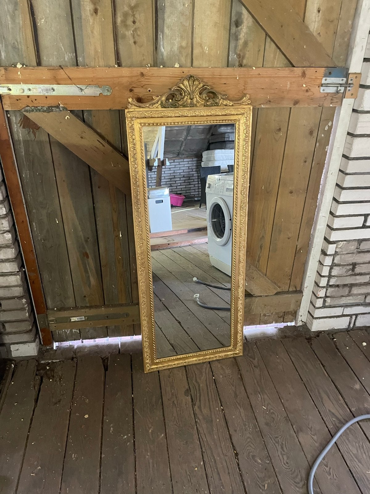 Gouden spiegel met barok lijst, Huis en Inrichting, Ophalen, Gebruikt, 150 tot 200 cm, Rechthoekig