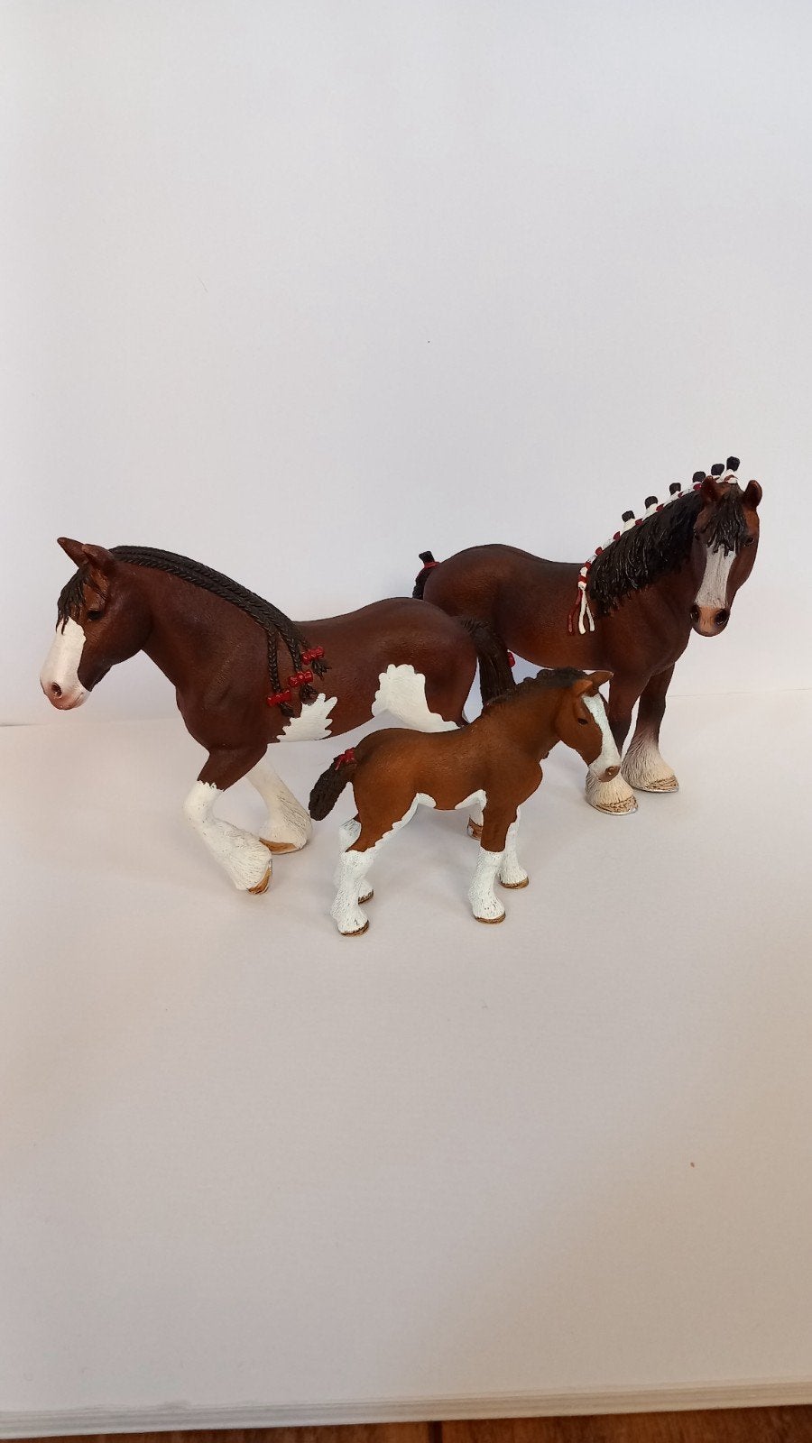 Schleich Clydesdale paardenfamilie-merrie, hengst en veulen, Ophalen of Verzenden, Zo goed als nieuw, Jongen of Meisje