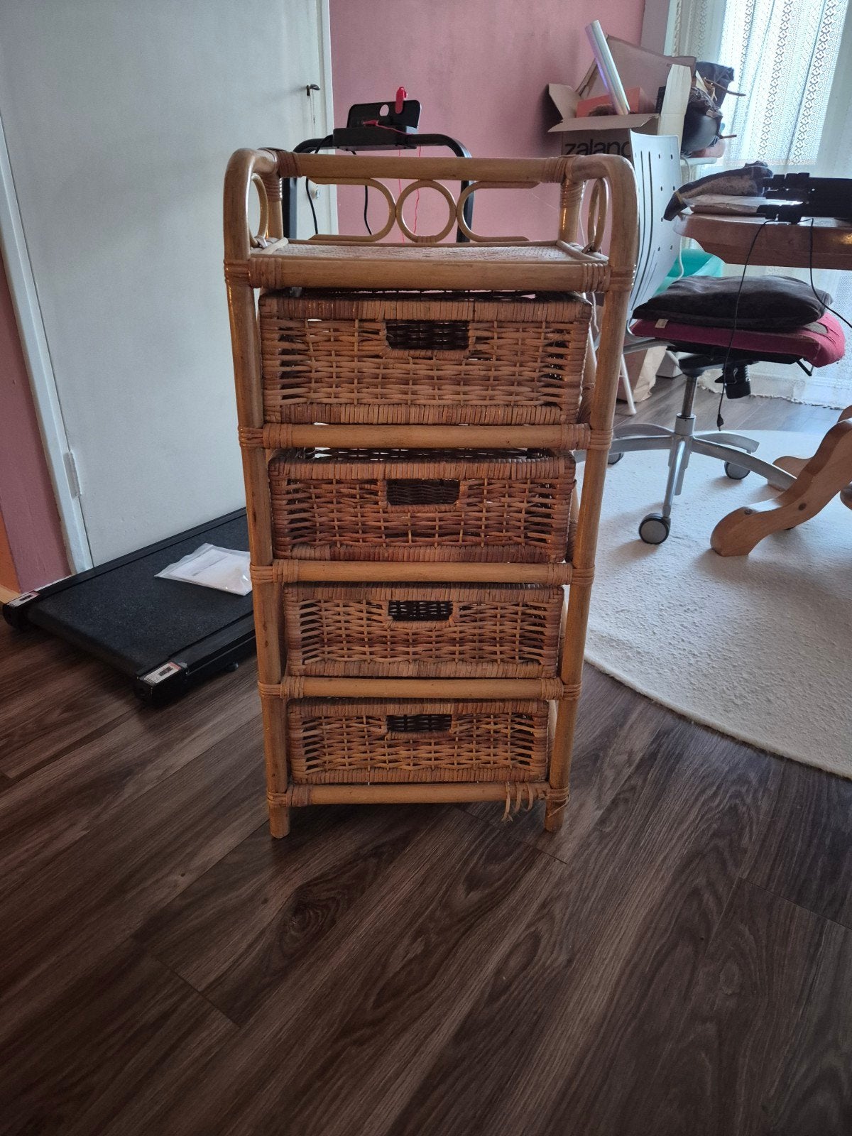 Rotan kastje met 4 rieten lades retro, Huis en Inrichting, Ophalen, Gebruikt