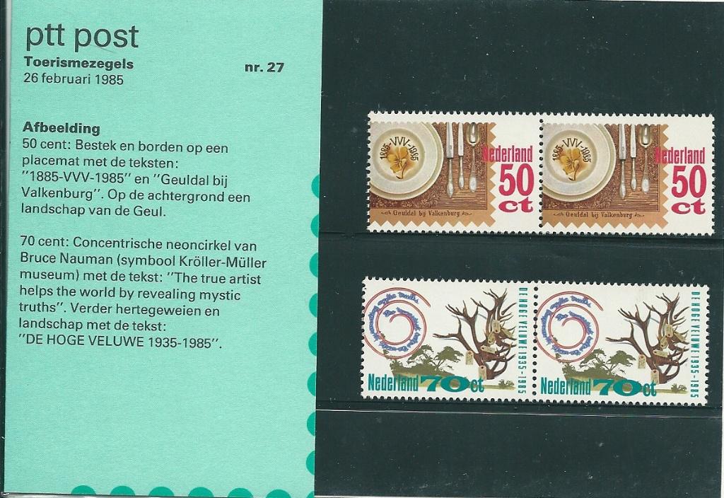 Postzegelmapje nummer 27 - Toerismezegels - jaar 1985., Verzenden, Na 1940, Postfris