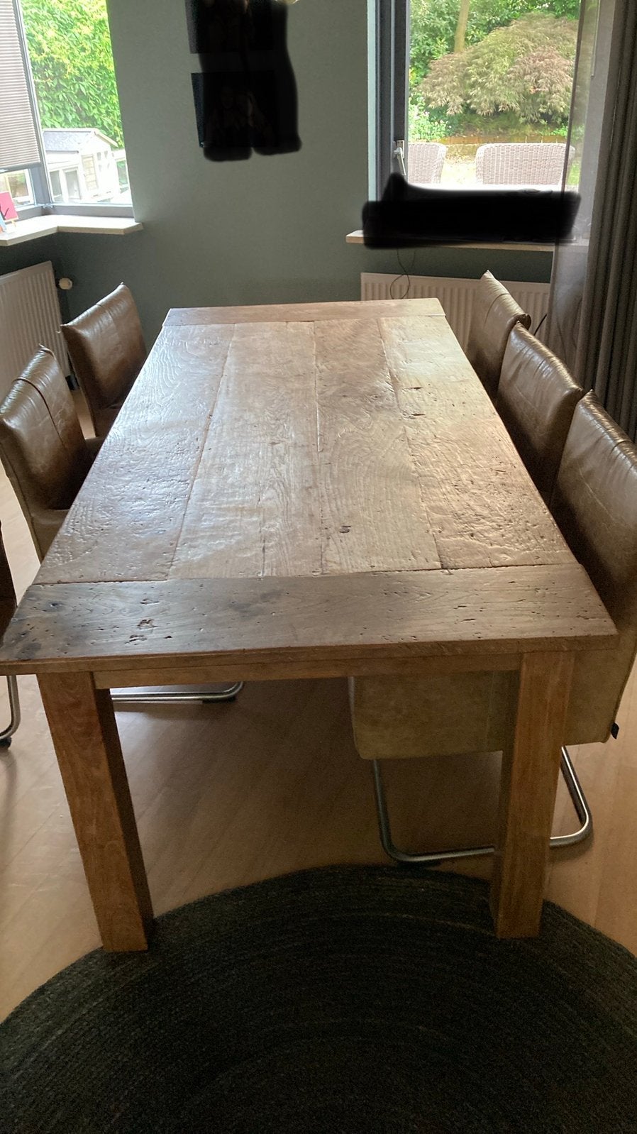 Prachtige Teakhouten Eettafel 220x100, Ophalen, Teakhout, 200 cm of meer, 50 tot 100 cm