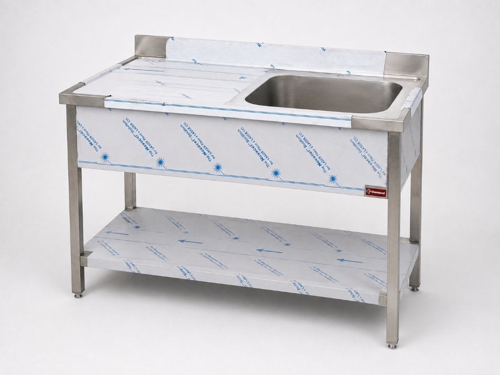 Diamond professionele RVS spoeltafel 140 cm – 1 kuip, RVS Meubilair, Vilvoordsesteenweg 92, 1120 Brussel, België, Ophalen of Verzenden