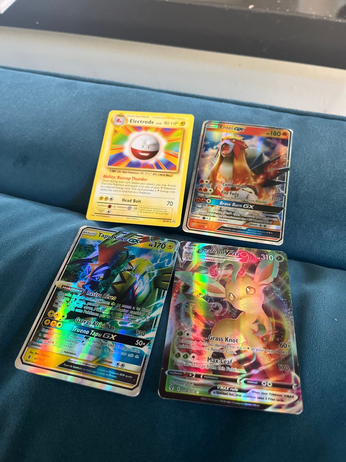 Pokémon kaarten: Electrode, Entei GX, Tapu Koko GX, Leafeon, Ophalen of Verzenden, Zo goed als nieuw, Meerdere kaarten, Foil