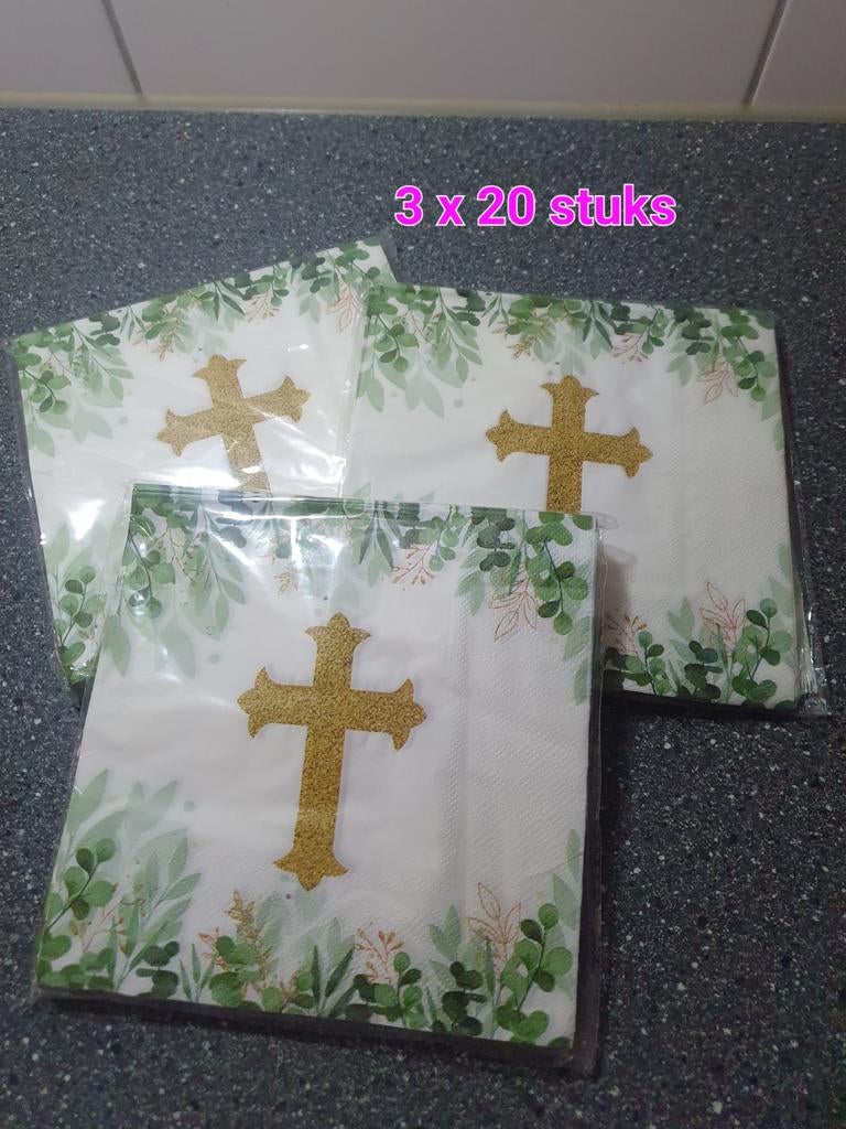 Set van 3 pakjes servetten met kruis, Huis en Inrichting, Keuken | Servies, Overige materialen, Overige typen, Nieuw, Ophalen of Verzenden