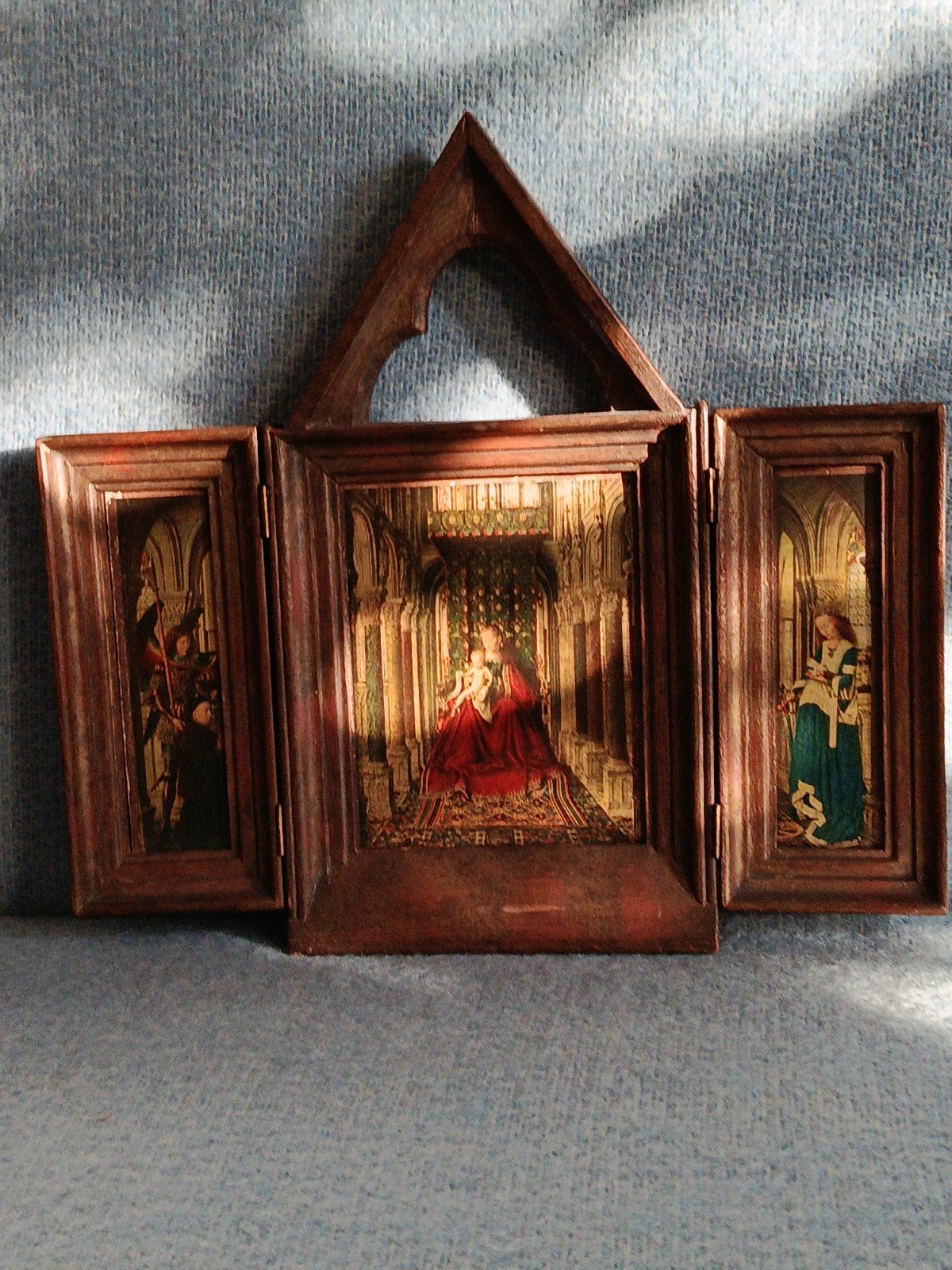 Antiek Dresdner drieluik triptiek altaar Jan van Eyck,  1900, Ophalen of Verzenden