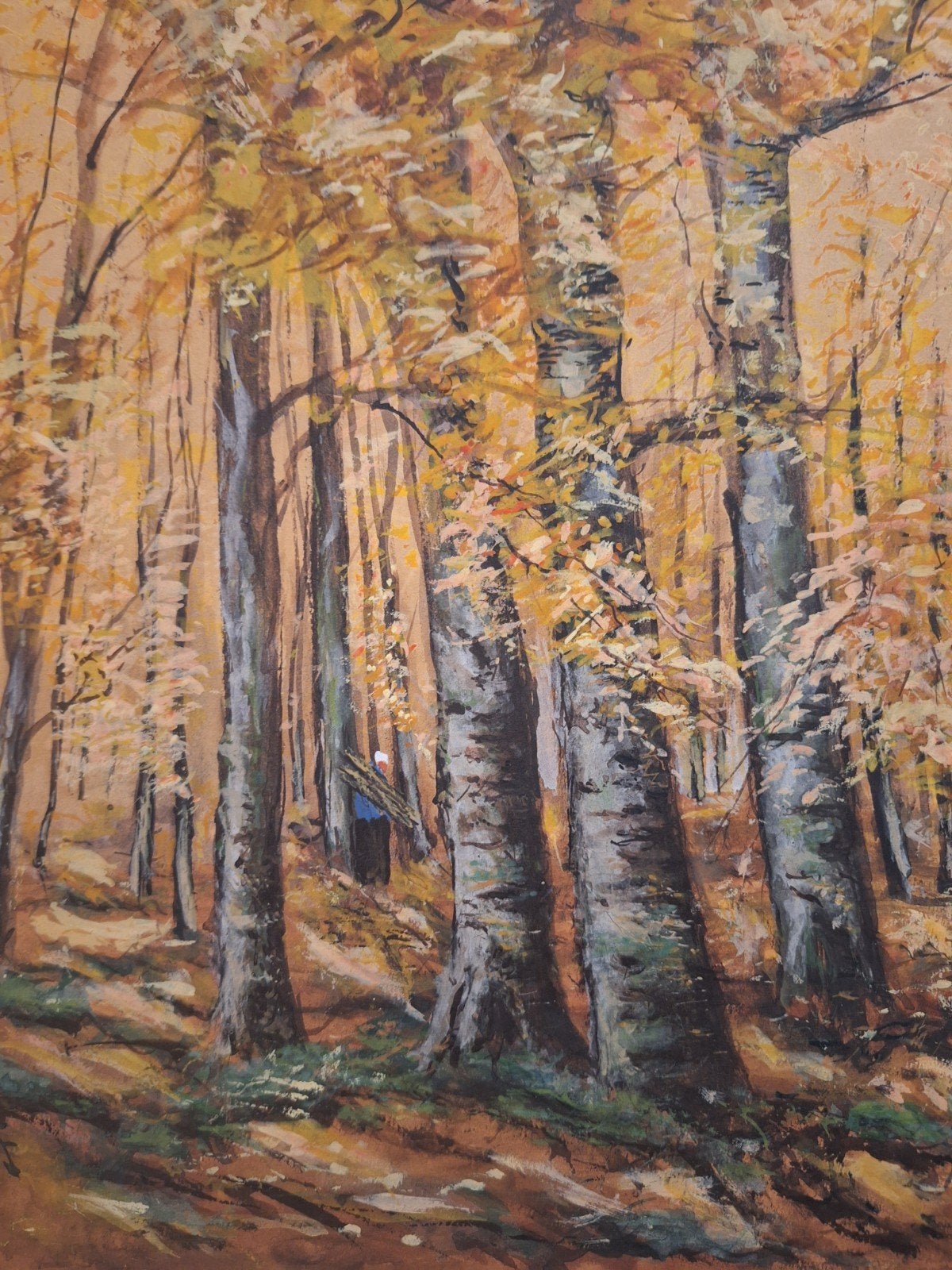 Aquarel 'Houtsprokkel in bos' door Willem Mauve, Gesigneerd, Realistisch, Ophalen of Verzenden, Landschap