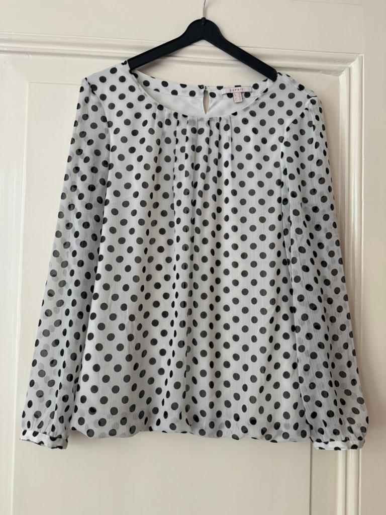 Witte blouse, top, zwarte stippen/polkadots, maat 40, Esprit, Ophalen of Verzenden, Nieuw, Maat 38/40 (M), Wit