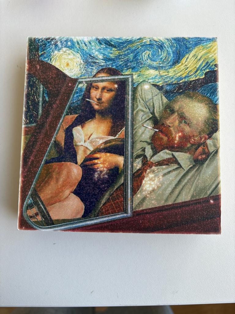 Mona Lisa & Van Gogh in auto - Pop Art Decoratie, Ophalen of Verzenden